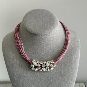 Lia Sophia Socialite Vintage Necklace Purple Cords AB Crystal Rhinestone Center
